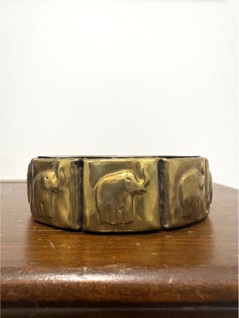 Vintage Chunky Brass Embossed Elephant Metal Bangle Bracelet